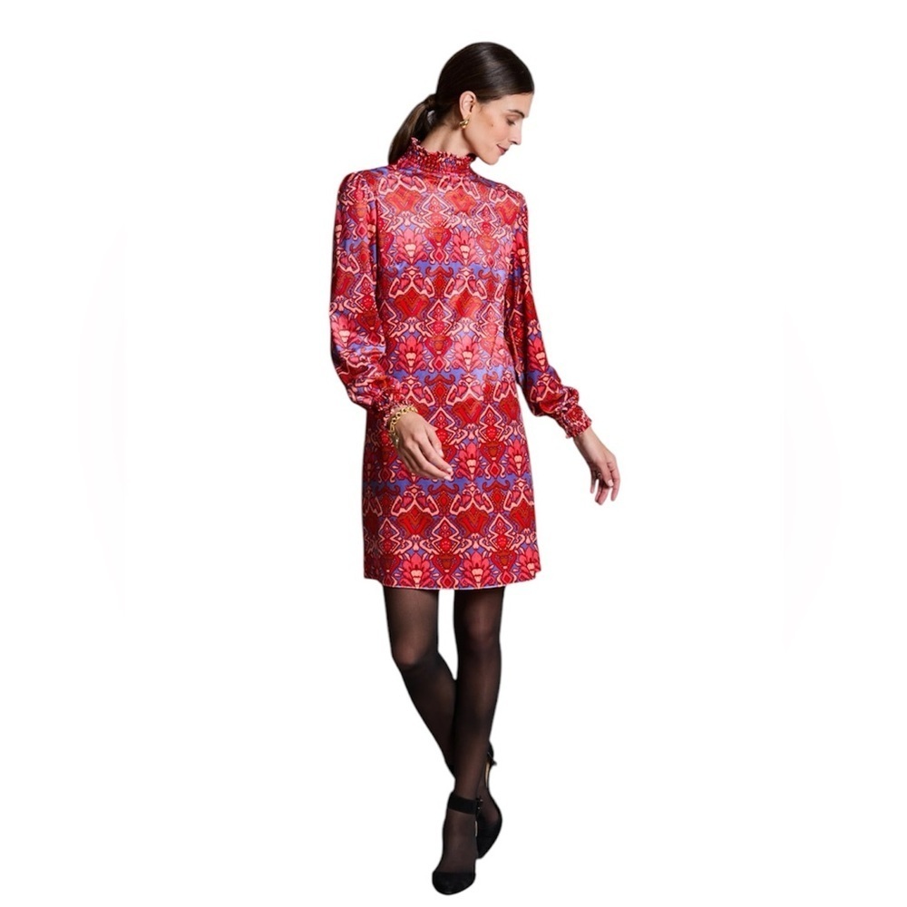 Tyler Boe Marni Velvet Tribal Dress XS Long Sleeve Red Blue Women’s